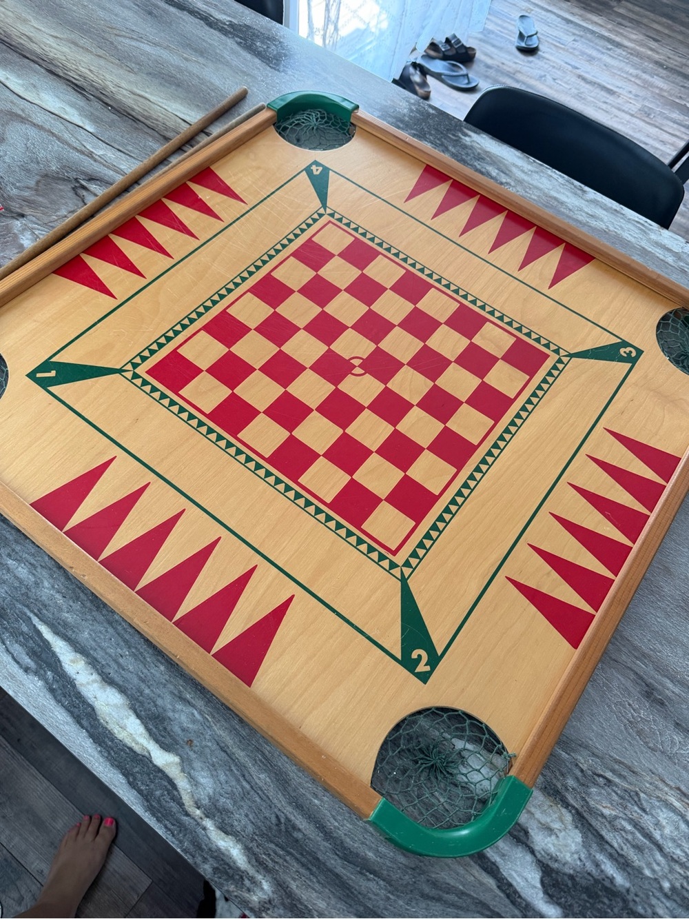 Vintage mid century double sided carrom game board